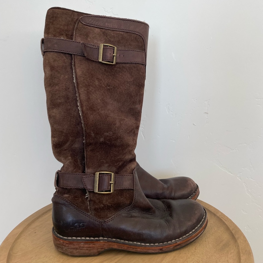 UGG brown suede and leather buckle riding boots. Womens size 7
